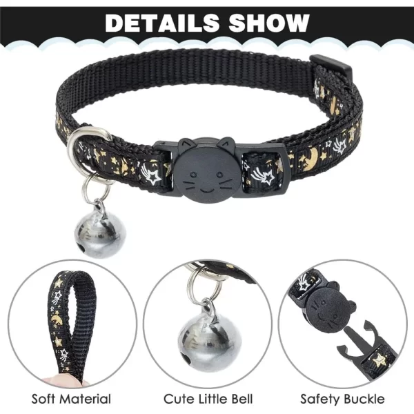 Adjustable Escape Proof Cat Harness Leash Collar Set Glow in The Dark H-shaped Star Moon Pattern - Image 5