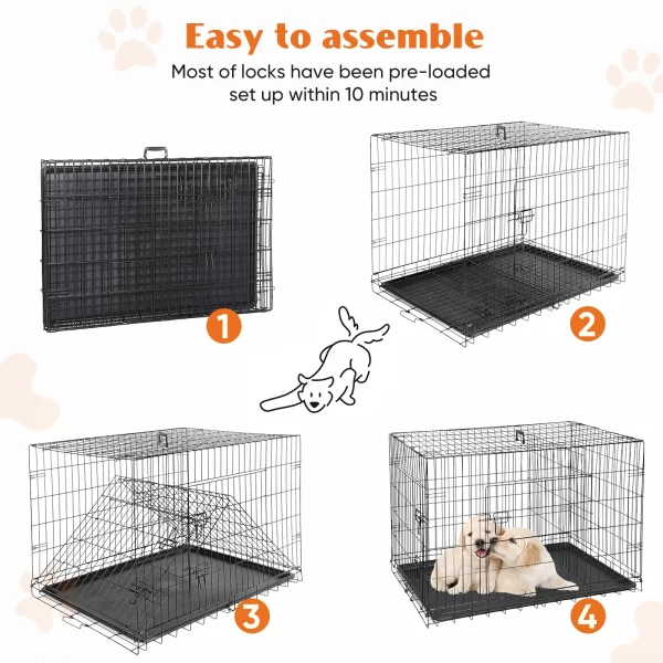 JHK Double Door Folding Metal Wire Dog Crate with Plastic Leak-Proof Pan Tray Extra Large Pet Kennel - Image 4