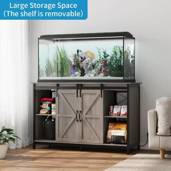 Farmhouse 55-75 Gallon Fish Tank Stand with Power Outlet, Aquarium Stand with Storage Cabinet and Sliding Barn Door - Image 4