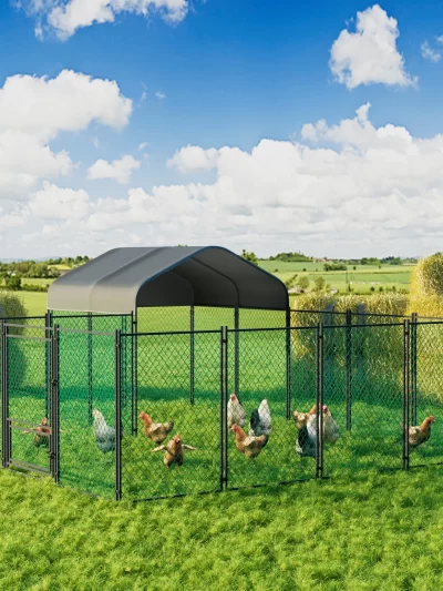 Chicken Coop 12.9 x 10.2x 5.1ft Chicken Run Pen for Yard with Cover Outdoor Metal Portable Chicken Enclosure