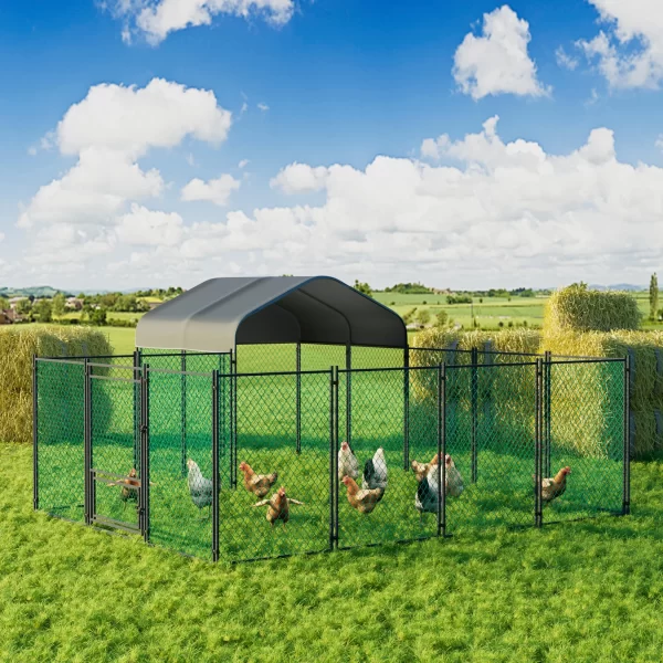 Chicken Coop 12.9 x 10.2x 5.1ft Chicken Run Pen for Yard with Cover Outdoor Metal Portable Chicken Enclosure