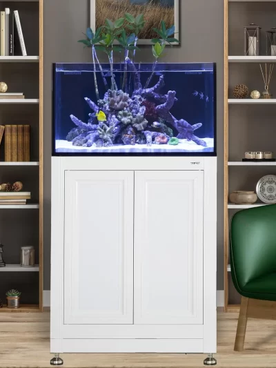 All in One - 50 Gallon Aquarium with White APS Stand with Leveling Frame
