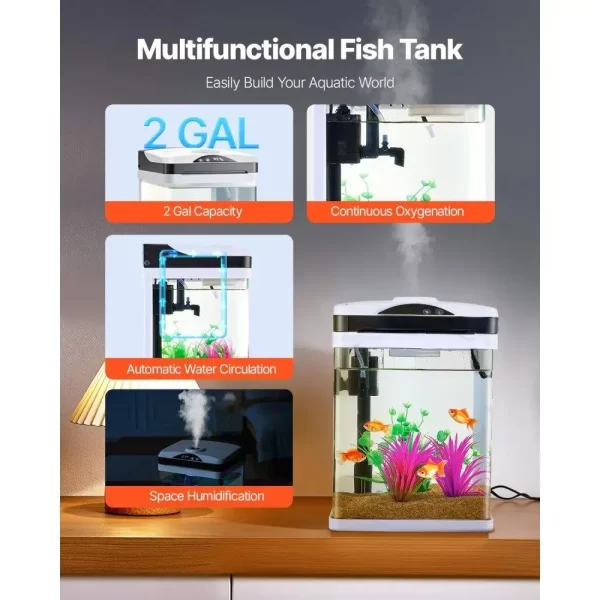 2 Gallon Smart Aquarium Fish Tank Clear Glass Self Cleaning 7 Color Lighting System - Image 6