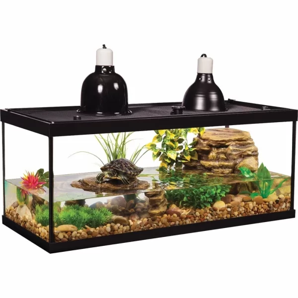 20 Gallon Aquarium Turtle Tank Starter Kit with Basking Platform Filter Heating Lamps Plant Mat - Image 2