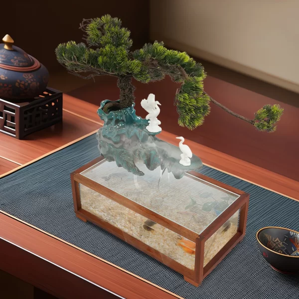 Fish Tank Flowing Ornament, Led Light Tabletop Fountain, Indoor Fountain with Fish Tank - Image 2
