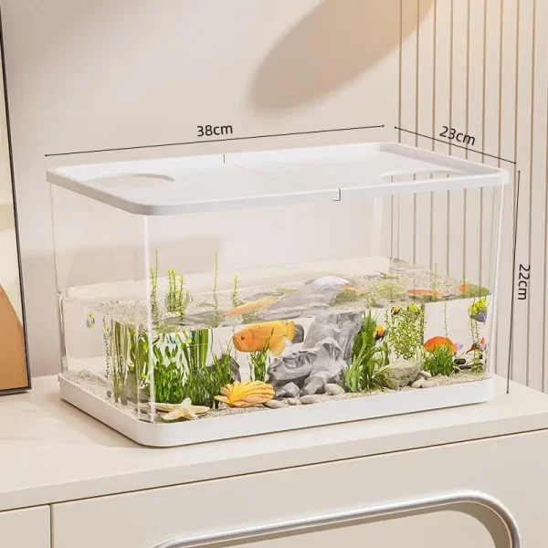Transparent Mini Fish Tank Aquarium Drop Resistant Hydroponic With Lid Ecological Tank Turtle - Image 8