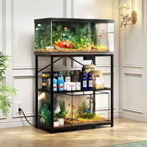 10-30 Gallon Adjustable Fish Tank Aquarium Stand with Charging Station - Image 2