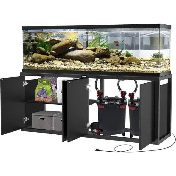 125-150 Gallon Fish Tank Stand, Heavy Duty Metal Aquarium Stand with Power Outlet and Cabinet - Image 4