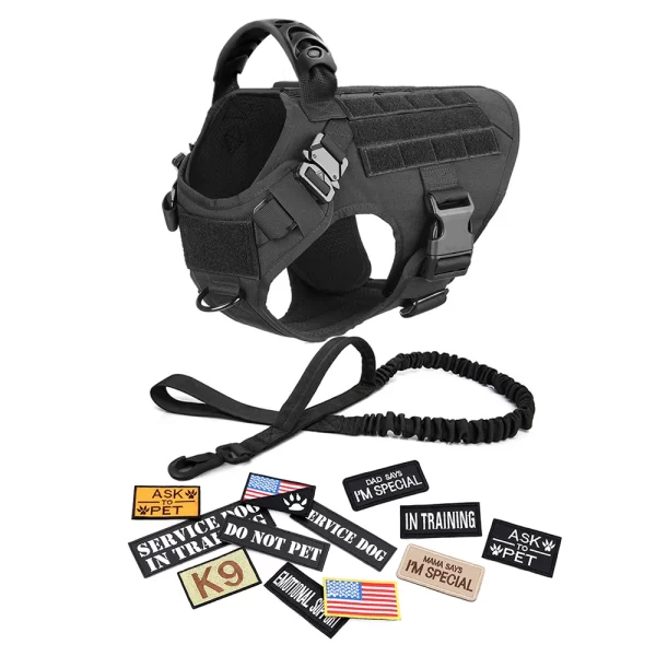 Military Large Dog Harness Collar Leash Bags Patches Set Training Vests Tactical Dogs Harnesses - Image 14