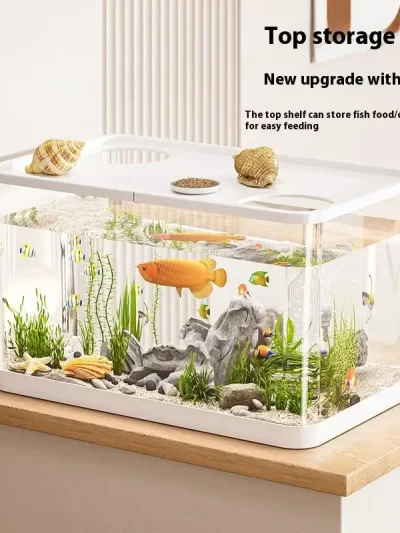Transparent Mini Fish Tank Aquarium Drop Resistant Hydroponic With Lid Ecological Tank Turtle