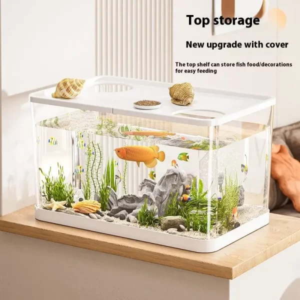 Transparent Mini Fish Tank Aquarium Drop Resistant Hydroponic With Lid Ecological Tank Turtle