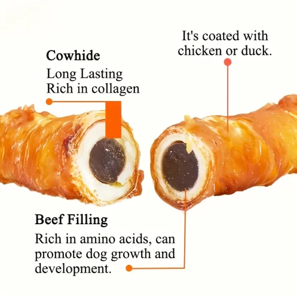 Chicken Wrapped Cowhide Stick, Meat Dog Snacks, Made From Chicken Meat And Beef Skin, Beef Filling - Image 2