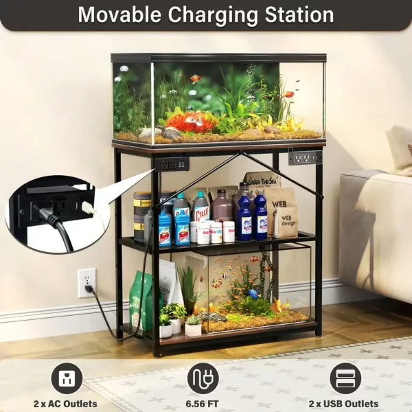 10-30 Gallon Adjustable Fish Tank Aquarium Stand with Charging Station - Image 4