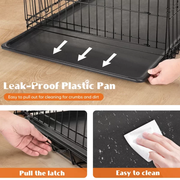 JHK Double Door Folding Metal Wire Dog Crate with Plastic Leak-Proof Pan Tray Extra Large Pet Kennel - Image 5