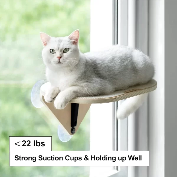 Mewoofun Cat Window Perch Hammock with Climbing Steps and Scratching Post Wooden Window Mounted Cat Bed for Indoor Cats - Image 3