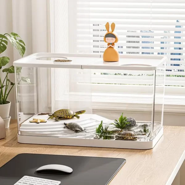 Transparent Mini Fish Tank Aquarium Drop Resistant Hydroponic With Lid Ecological Tank Turtle - Image 3