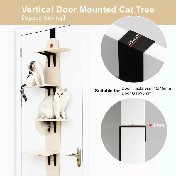 4-Levels Door Hanging Cat Climber Door Mounted Vertical Cat Tree Tower with Carpeted Plank for Indoor Cats Door Mounted - Image 5