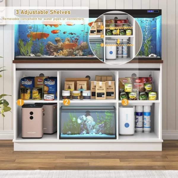 Farmhouse 55-75 Gallon Fish Tank Stand with Power Outlet, Aquarium Stand with Cabinet & Sliding Barn Door, Grey or White - Image 6