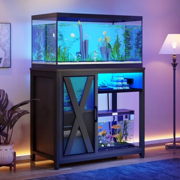 3-Tier Fish Tank Stand LED Light Aquarium Stand for 50 Gallon Tank With Storage - Image 2