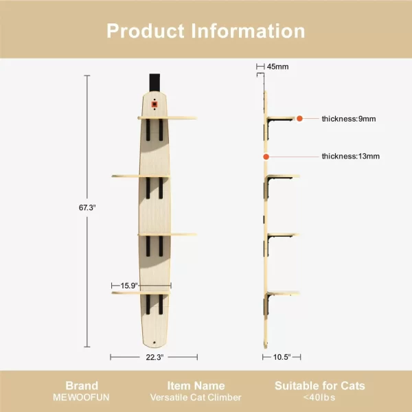4-Levels Door Hanging Cat Climber Door Mounted Vertical Cat Tree Tower with Carpeted Plank for Indoor Cats Door Mounted - Image 6