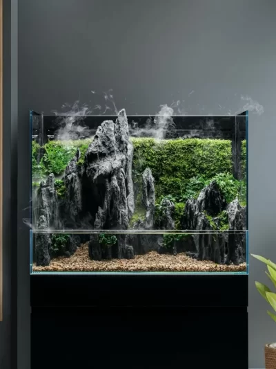 Integrated Paludarium Tank - All in One Aquarium w/Waterfall, Mist Maker, Water Pump, Modern Fish Tank w/Filtration