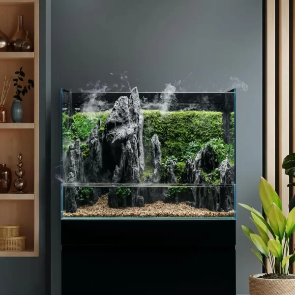Integrated Paludarium Tank - All in One Aquarium w/Waterfall, Mist Maker, Water Pump, Modern Fish Tank w/Filtration