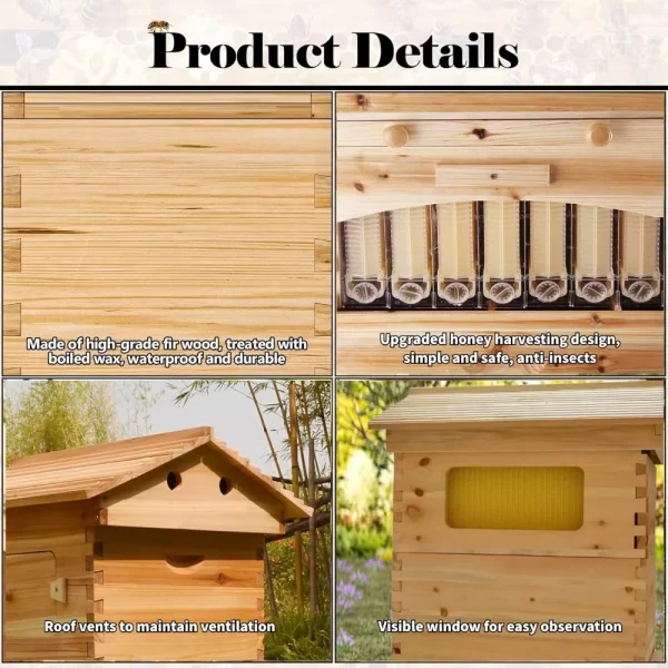 Beehive Starter Kit Includes 7 Hive Frames, 1 Super Box and 1 Brood Box for Backyard Beekeeping Bees (Beeswax Coated). - Image 3
