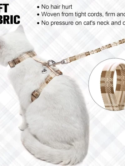 Adjustable Cat Harness Leash Set Escape Proof Soft Vest Kitten Walking Control Comfortable Durable Plaid Design Easy Use