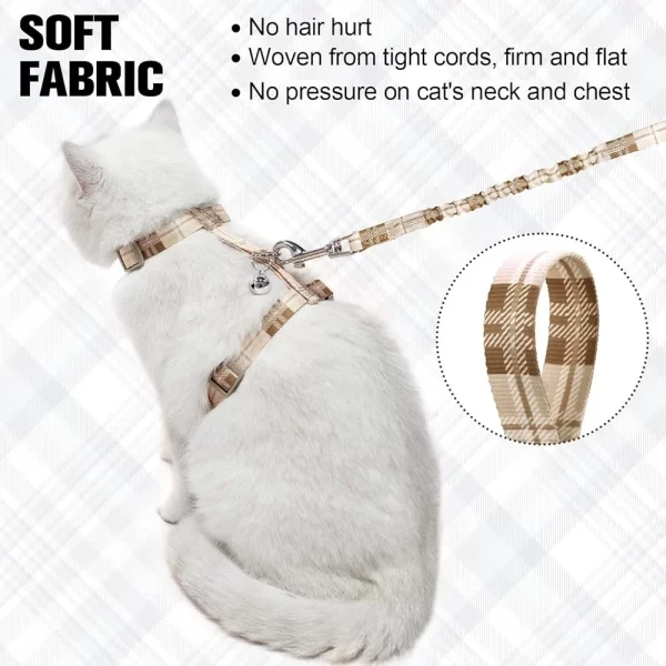 Adjustable Cat Harness Leash Set Escape Proof Soft Vest Kitten Walking Control Comfortable Durable Plaid Design Easy Use