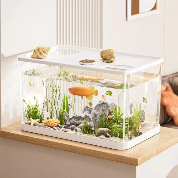 Transparent Mini Fish Tank Aquarium Drop Resistant Hydroponic With Lid Ecological Tank Turtle - Image 5