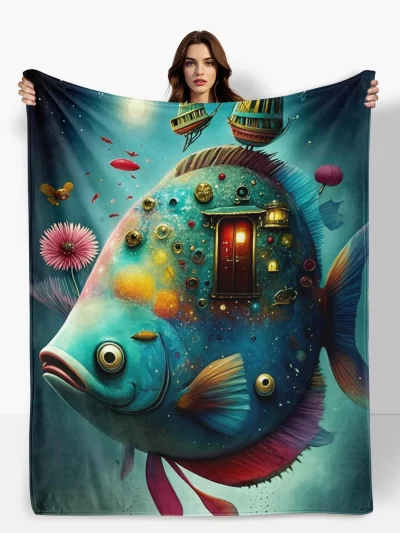 Underwater House Blanket With Fish Tank Design For A Unique And Friendly Home Decor Enhancement