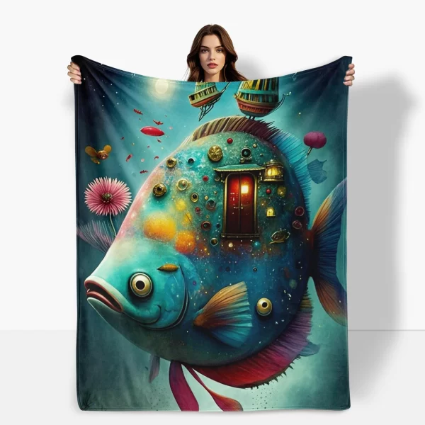 Underwater House Blanket With Fish Tank Design For A Unique And Friendly Home Decor Enhancement