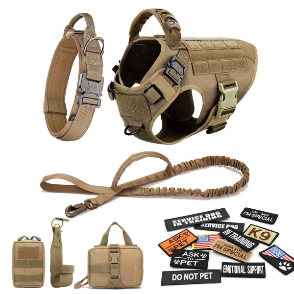 Military Large Dog Harness Collar Leash Bags Patches Set Training Vests Tactical Dogs Harnesses - Image 15