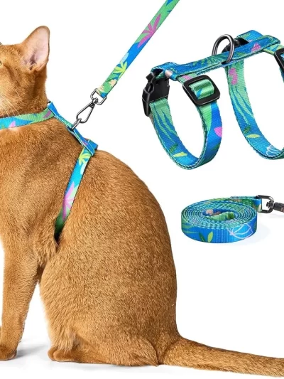 Adjustable Escape Proof Cat Harness and Leash Set Comfortable Lightweight Soft Breathable Safe Walking