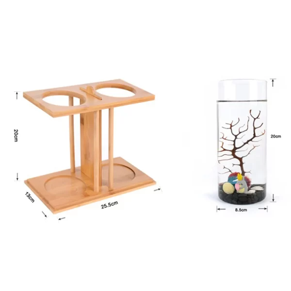 Glass Betta Fish Tank Bamboo Base Mini Aquarium Fish Tank - Image 2
