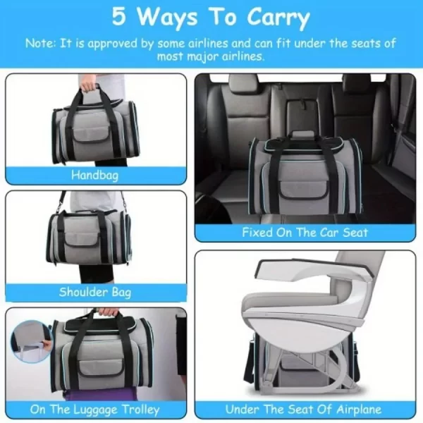 Expandable Foldable Carrier with Fleece Pad Soft Side for Small Pets Cats, Puppies. Breathable Backpack - Image 6