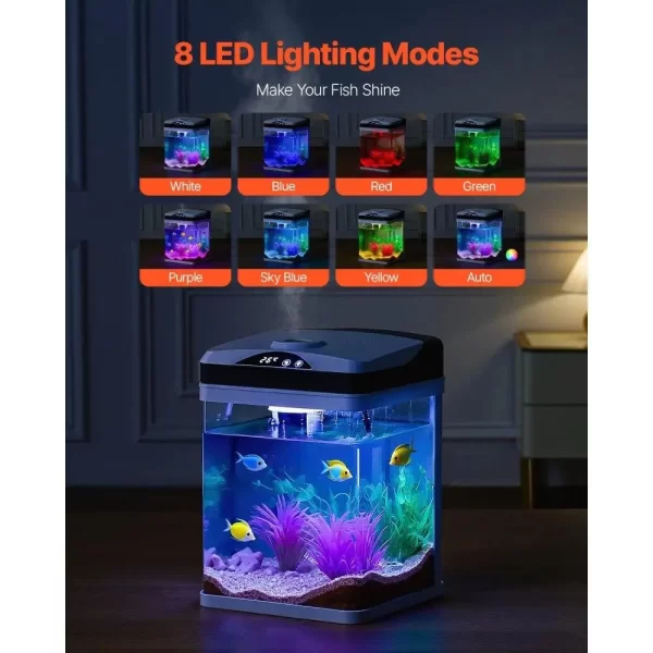 2 Gallon Smart Aquarium Fish Tank Clear Glass Self Cleaning 7 Color Lighting System - Image 3