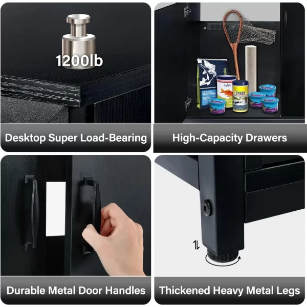 55-75 Gallon Fish Tank Stand, Aquarium Stand with Charging Station and Large Storage Cabinet - Image 5