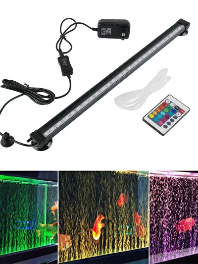 Aquarium Underwater Air Bubble LED Light Fish Tank RGB Submersible Lamp + Remote