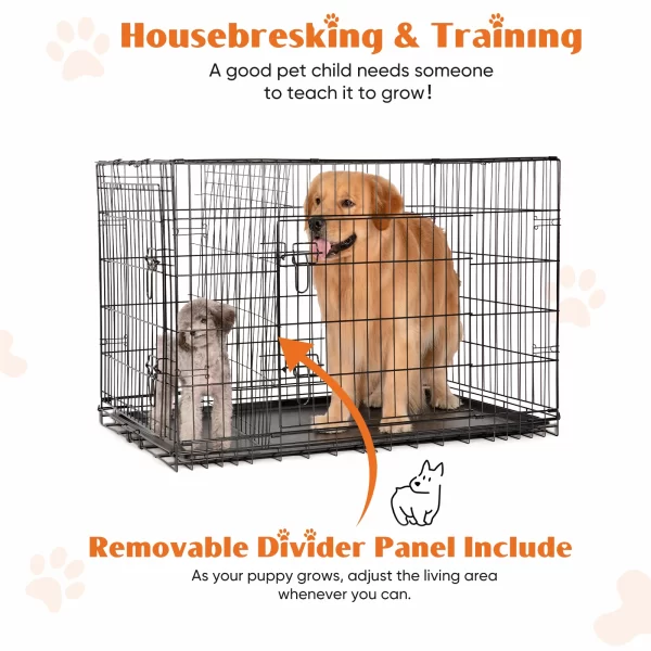 JHK Double Door Folding Metal Wire Dog Crate with Plastic Leak-Proof Pan Tray Extra Large Pet Kennel - Image 3