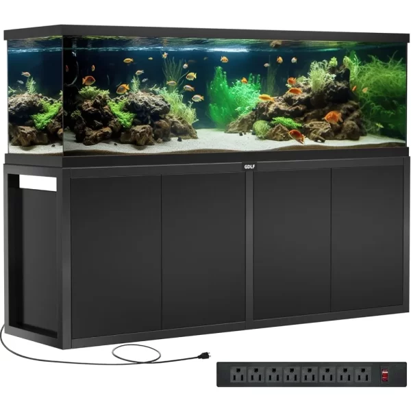 125-150 Gallon Fish Tank Stand, Heavy Duty Metal Aquarium Stand with Power Outlet and Cabinet