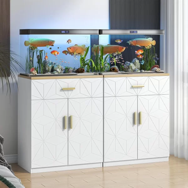 20 Gallon Fish Tank Stand with Charging Station, White Tank Stand with Drawer - Image 5