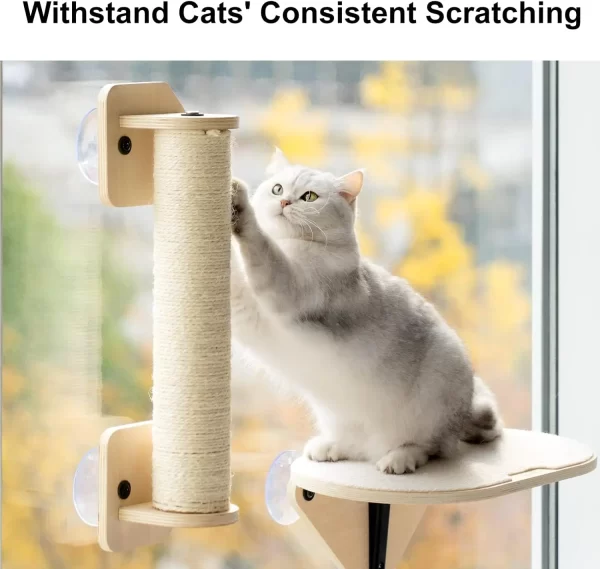 Mewoofun Cat Window Perch Hammock with Climbing Steps and Scratching Post Wooden Window Mounted Cat Bed for Indoor Cats - Image 4