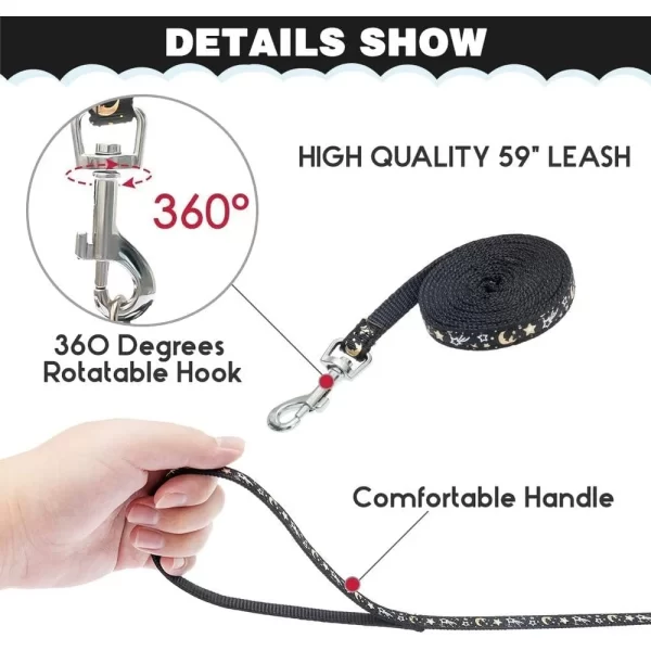 Adjustable Escape Proof Cat Harness Leash Collar Set Glow in The Dark H-shaped Star Moon Pattern - Image 4