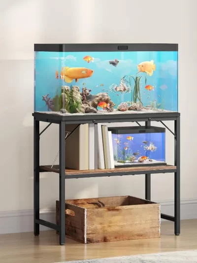30 Gallon Fish Tank Stand, Aquarium Stand with 2-Tier Storage Shelves, Heavy Duty Breeder Turtle Terrarium Stand