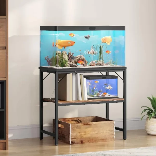 30 Gallon Fish Tank Stand, Aquarium Stand with 2-Tier Storage Shelves, Heavy Duty Breeder Turtle Terrarium Stand