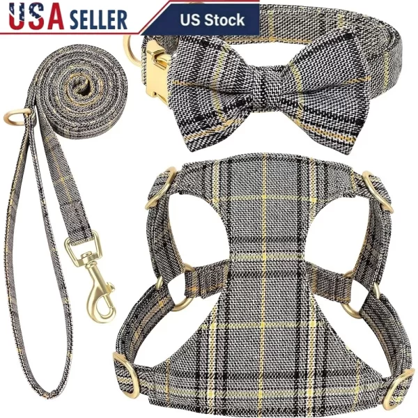 Cute Adjustable Dog/Cat Harness Collar Leash Set, Soft Plaid Design - Image 2