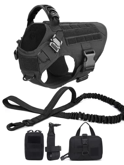 Military Dog Harness Leash Bags Set Pet Tactical Vest Harnesses Walking Training For Large Dogs