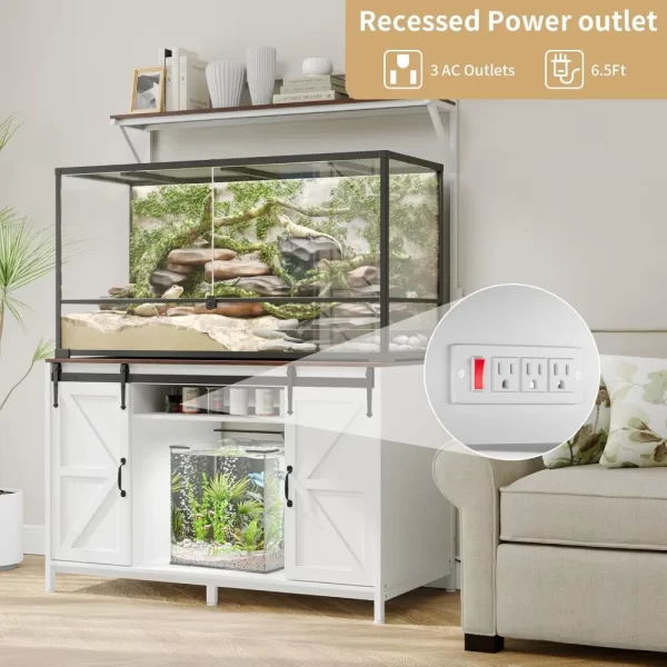 Farmhouse Reptile Tank Stand with Power Outlet, 48" X 24" Tabletop Fits up 120 Gallon Bearded Dragon Tank, Heavy Duty Aquarium - Image 3