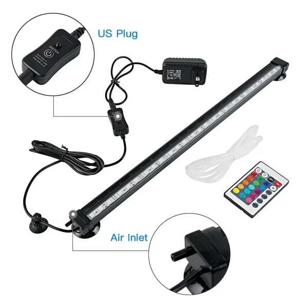 Aquarium Underwater Air Bubble LED Light Fish Tank RGB Submersible Lamp + Remote - Image 4